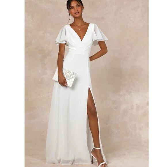 NWT Lulus Beautiful Perfection White Flutter Sleeve Embroidered Maxi Dress Sz S - Picture 10 of 13